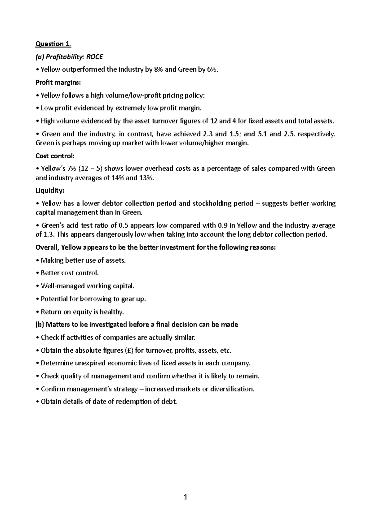 Financial analysis Homework Answer - (a) Profitability: ROCE Yellow ...