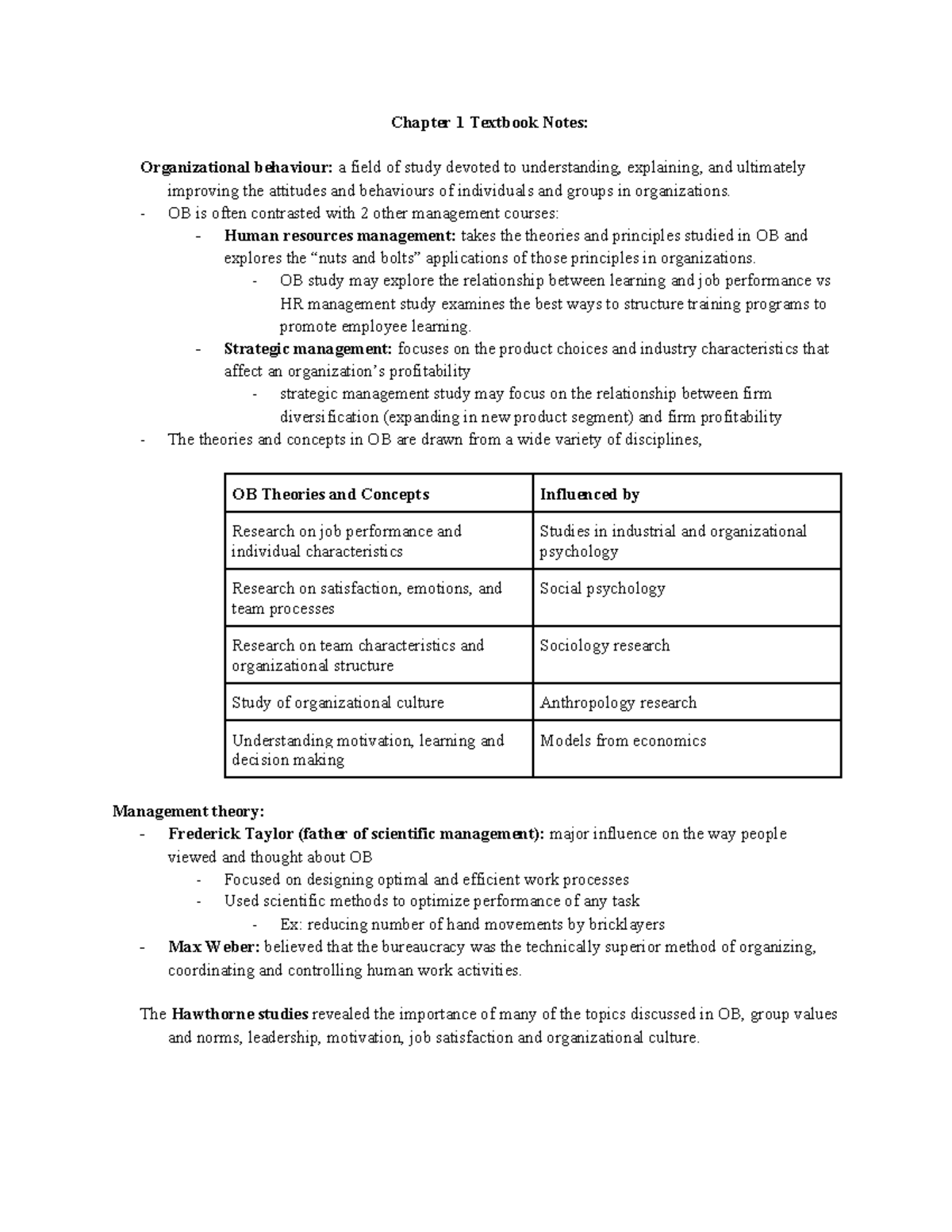 Chapter 1 Textbook Notes - Chapter 1 Textbook Notes: Organizational ...