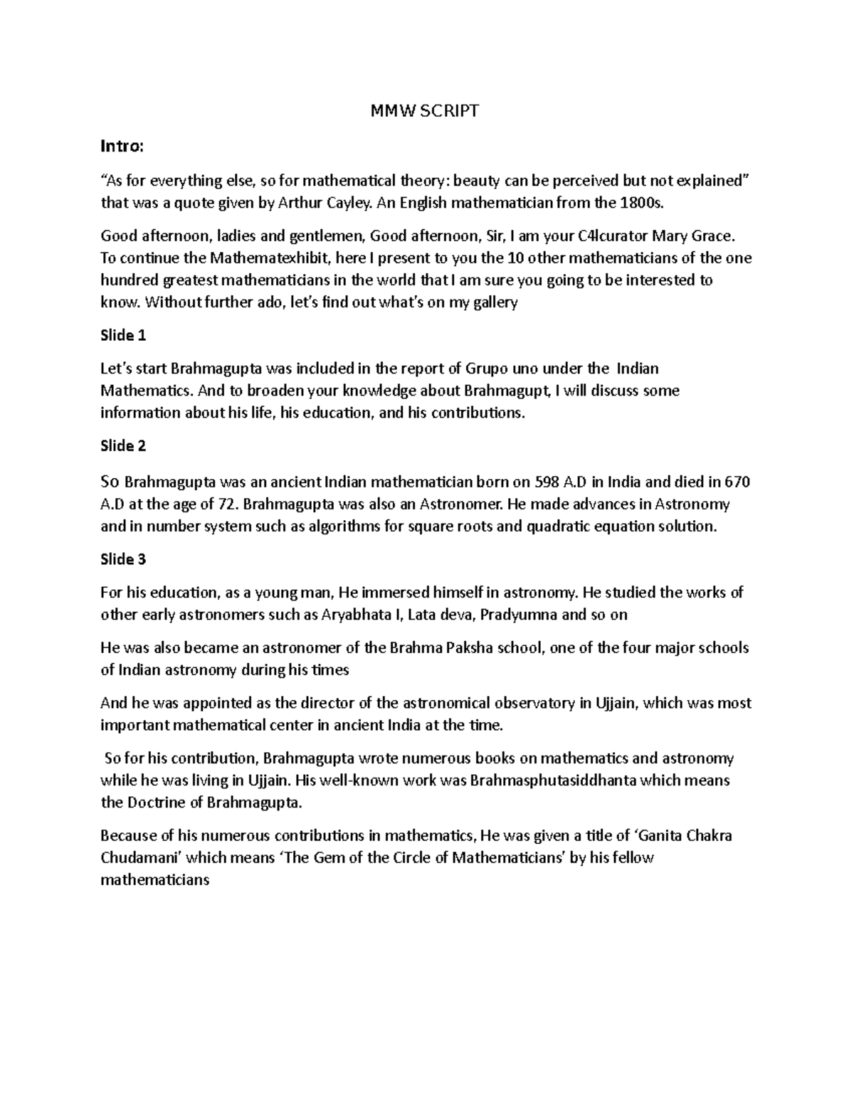 Mmwscript - mmw script - MMW SCRIPT Intro: “As for everything else, so ...