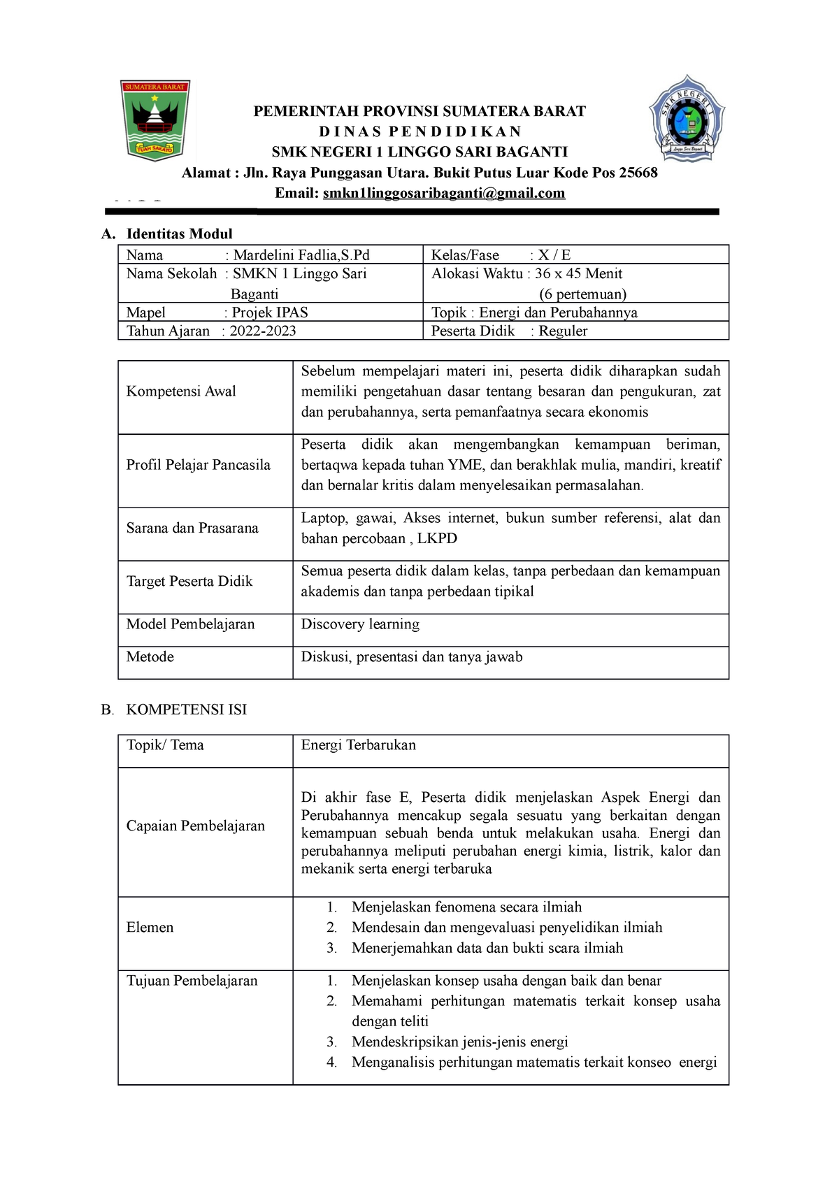 Modul Ajar Projek Ipas Energi Dan Perubahannya Kelas 6 Tema 2 Imagesee 5596