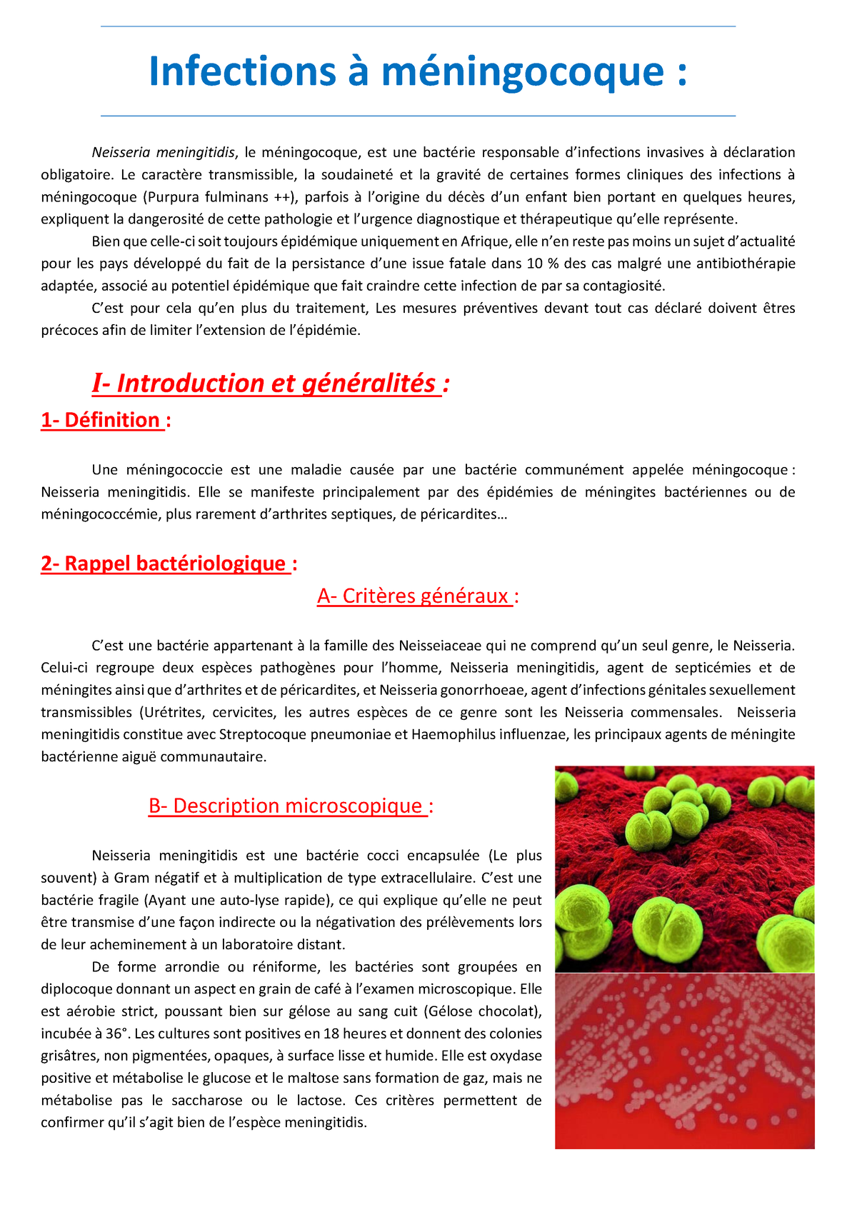 Notes DE Cours Detaillées De Infections à Méningocoque - Infections à ...