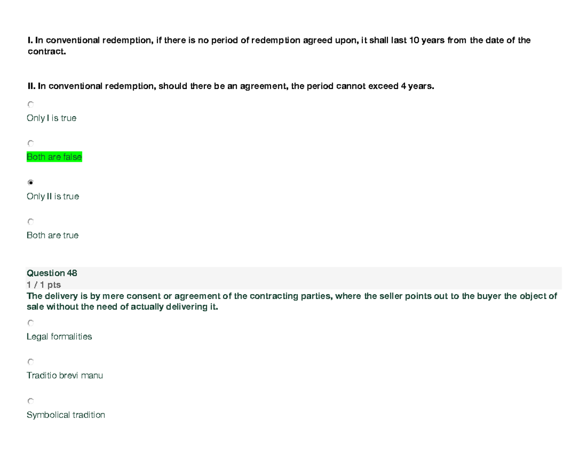 Yellow MCQ EXAM; PRACTICALS I. In conventional redemption, if there