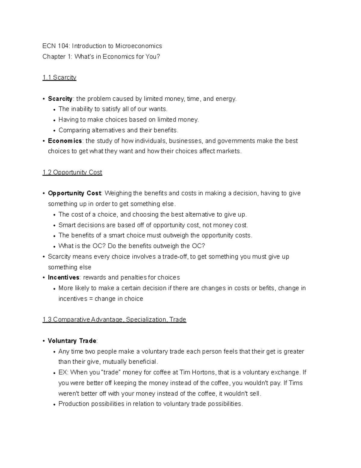 ECN CH1-4 Notes - Ch 1-4 Midterm - ECN 104: Introduction To ...