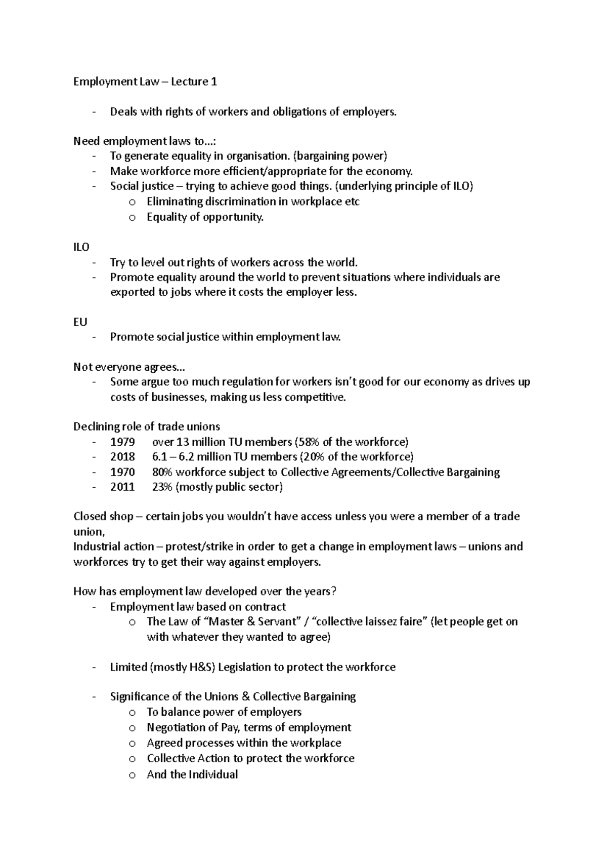 Employment Law - lecture 1 - UWE - Studocu