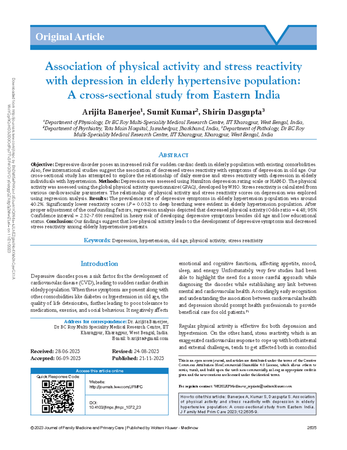 5 rec pubs © 2023 Journal of Family Medicine and Primary Care