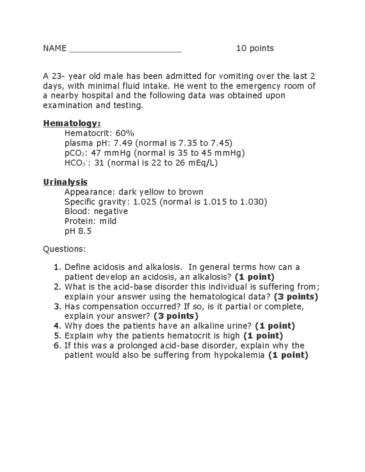 Acid Base Homework Assignment 7 NAME 10 Points acid-base-homework-assignment-7-name-10-points