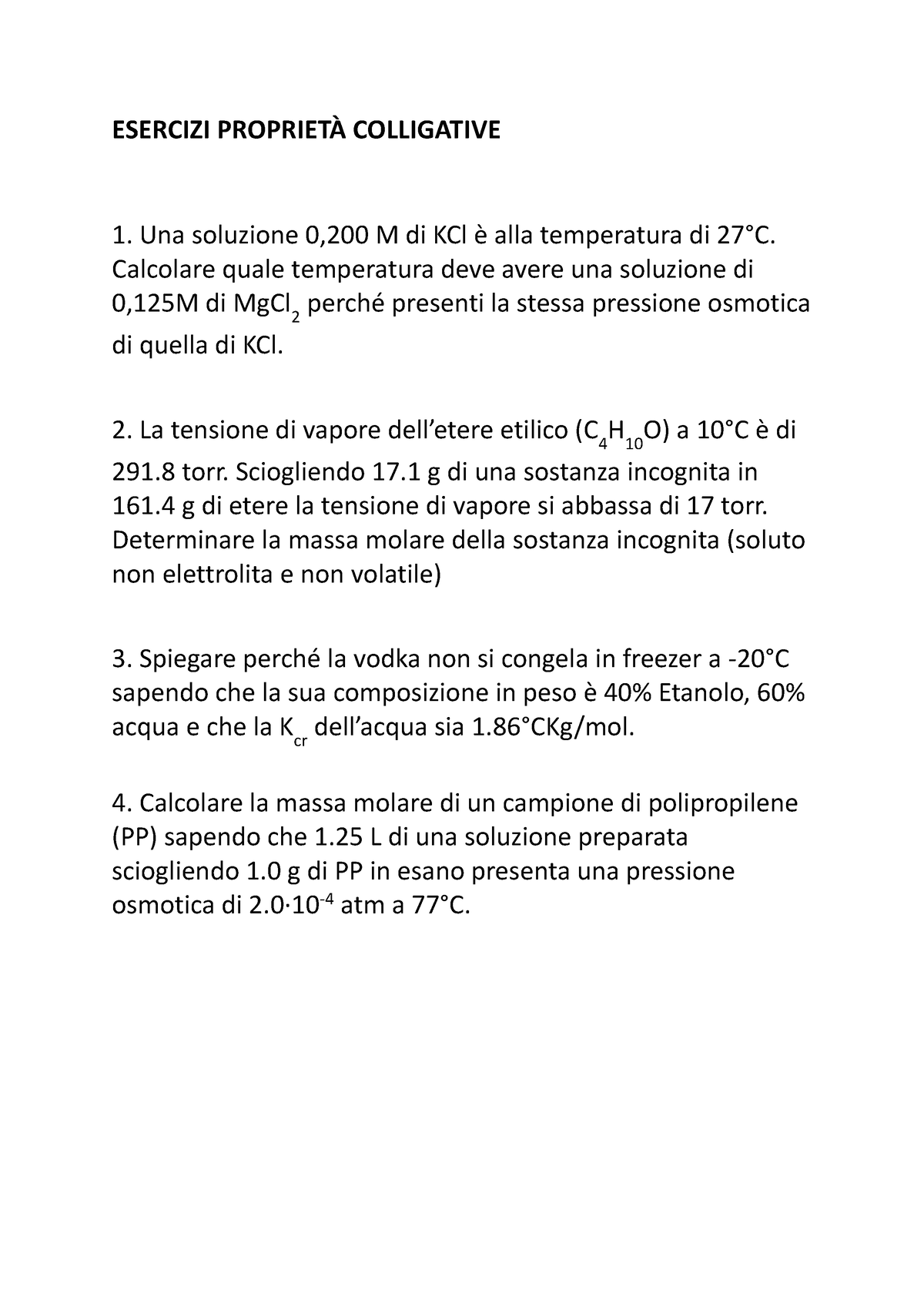 Esercitazioni 20211125 Esercizi ProprietÀ Colligative Una Soluzione 0