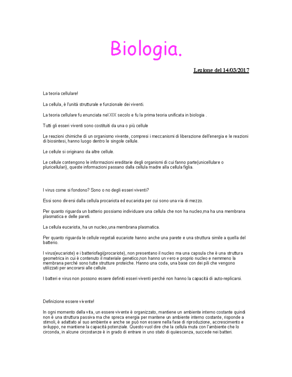 perchè la cellula è un organismo vivente