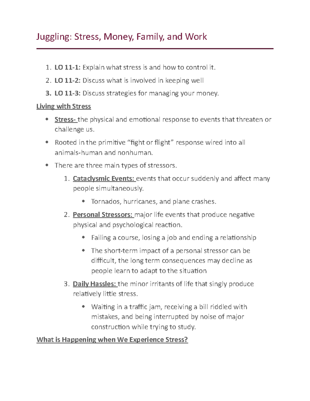 P.O.W.E.R Chapter 11 Notes Juggling Stress, Money, Family, and Work