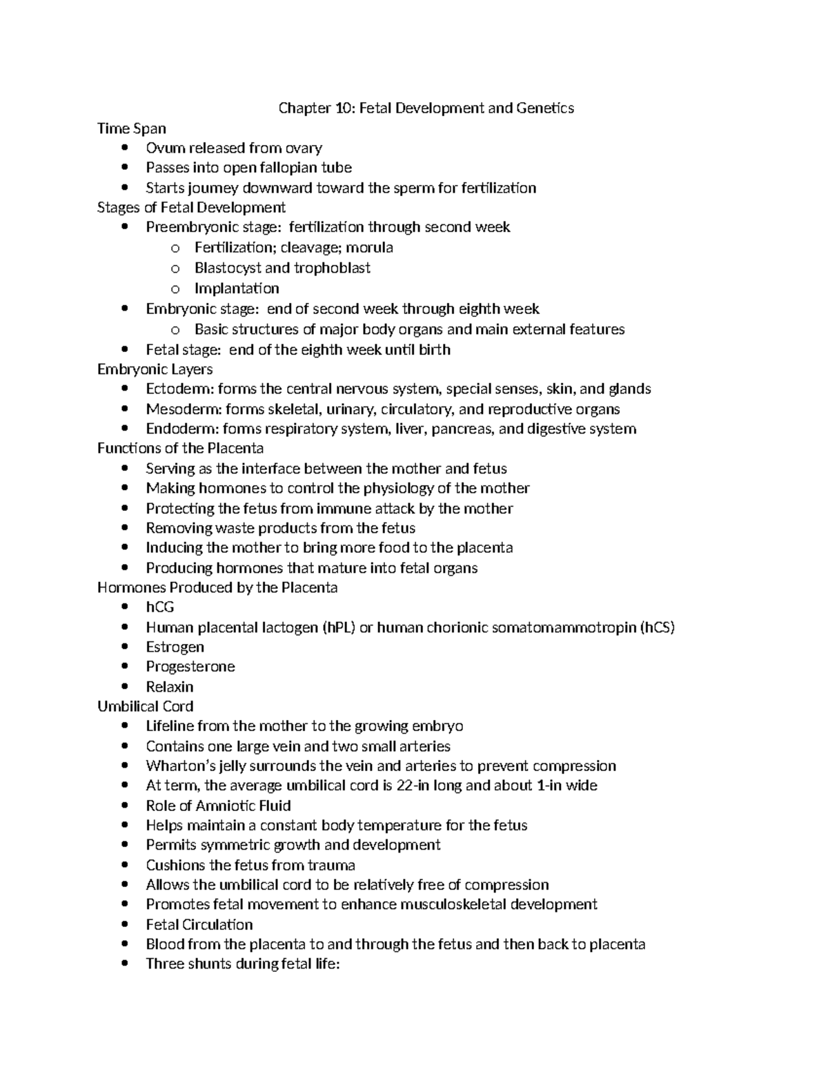 Chapter 10 Fetal Development Notes - Chapter 10: Fetal Development and ...