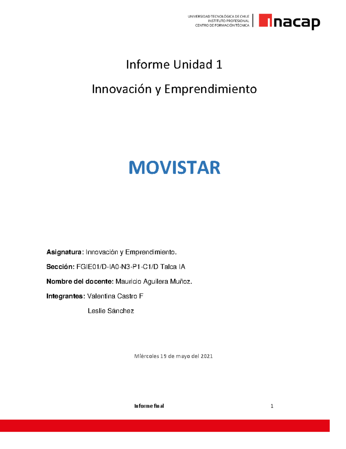 Informe final Emprendimiento - Administración de empresas - INACAP ...