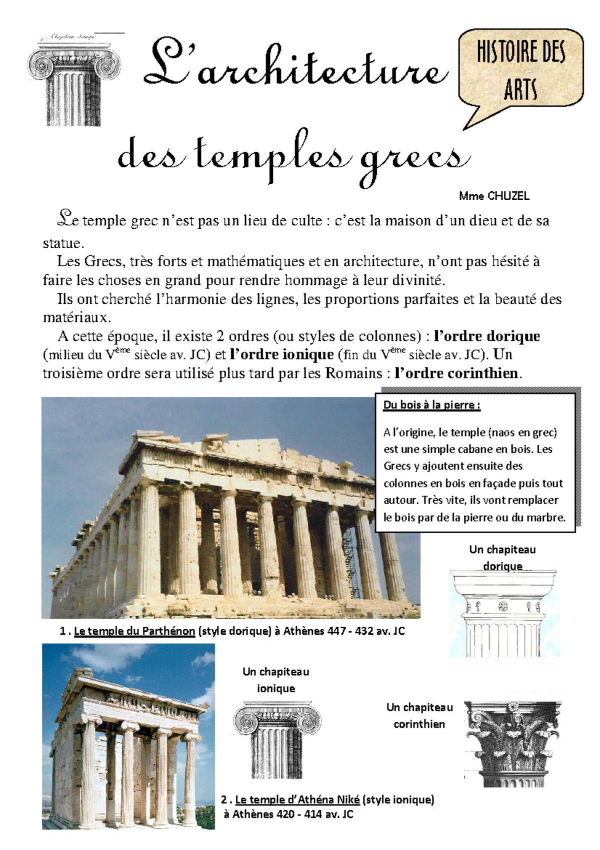 A Quel Ordre D Architecture Appartient Le Parthenon Fiche architecture grecque - L'architecture des temples grecs HISTOIRE DES  ARTS Mme CHUZEL Le temple - Studocu
