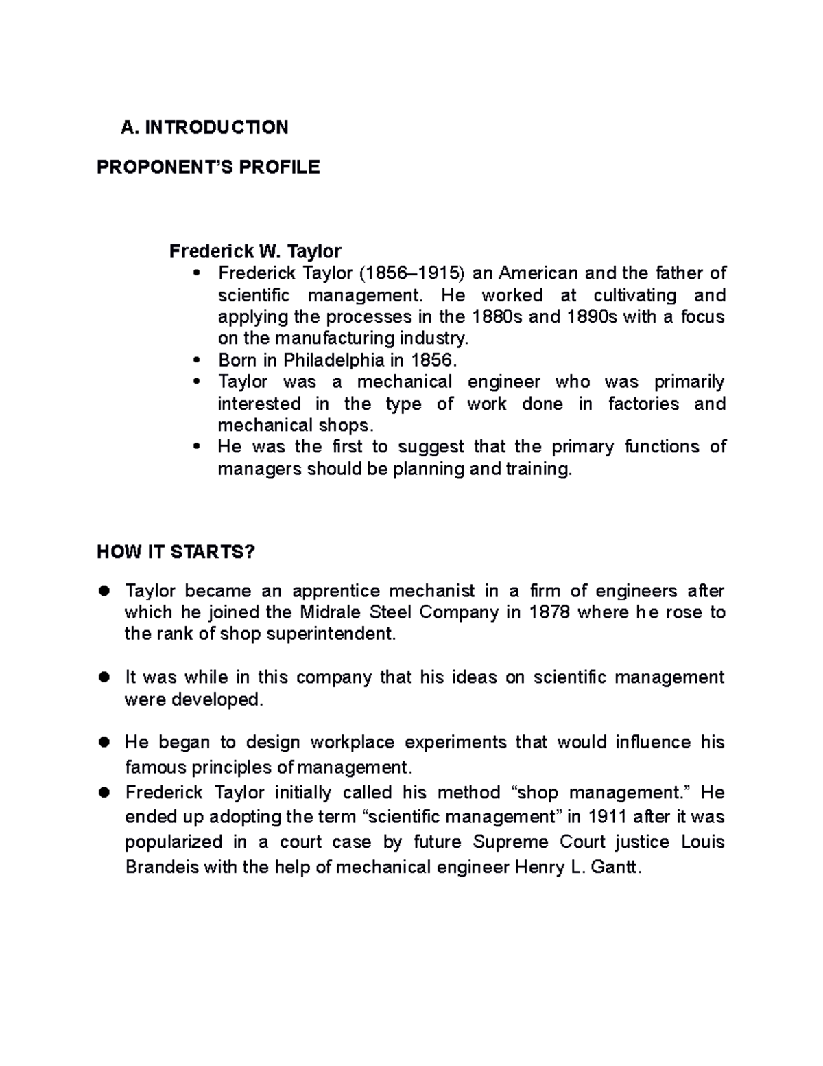 Group 2- Scientific Management Theory - A. INTRODUCTION PROPONENT’S ...