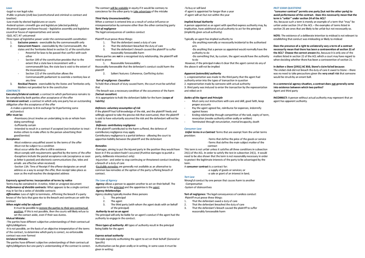 Cheat sheet - Laws -Legal vs non legal rules -Public vs private (civil ...