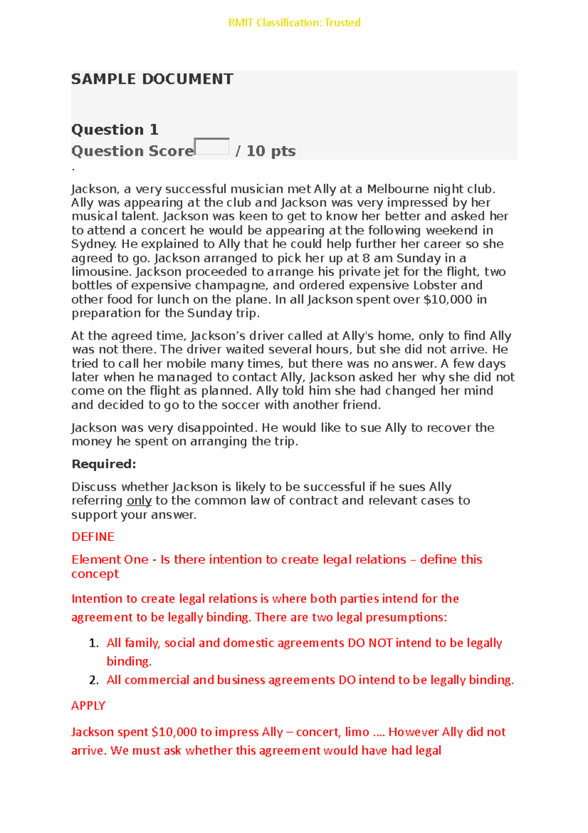 Sample Document - Monika - SAMPLE DOCUMENT Question 1 Question Score ...