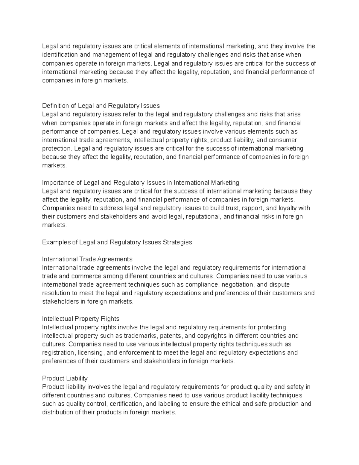 Legal and regulatory issues in international marketing Legal and