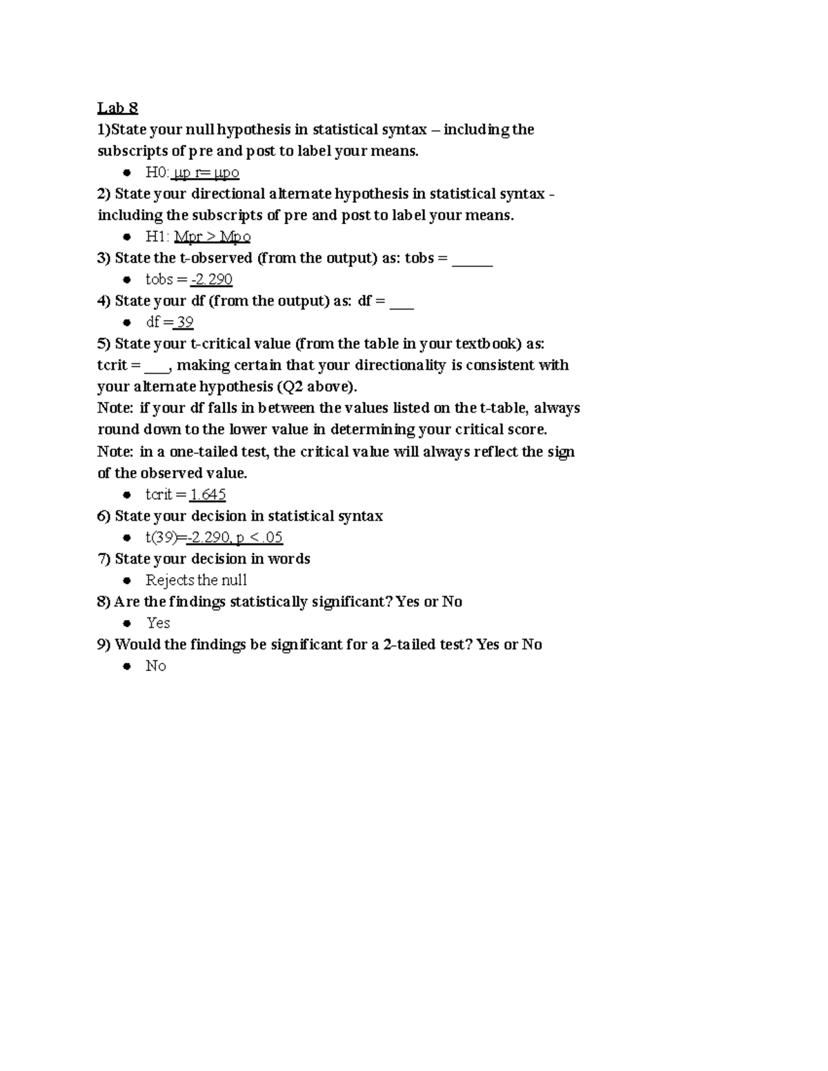 Lab 8 lab 8 assignment lab 8 1 state your null hypothesis in