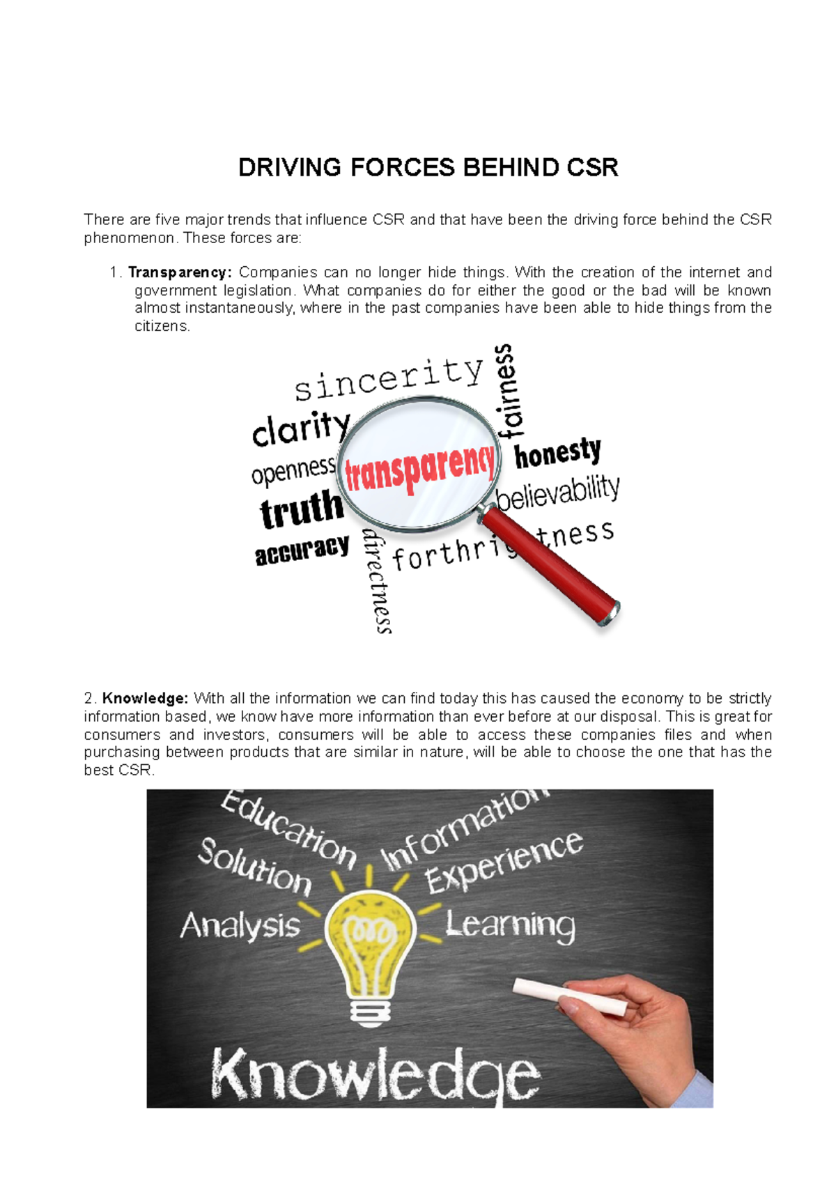 Driving Forces Behind CSR ba - DRIVING FORCES BEHIND CSR There are five ...