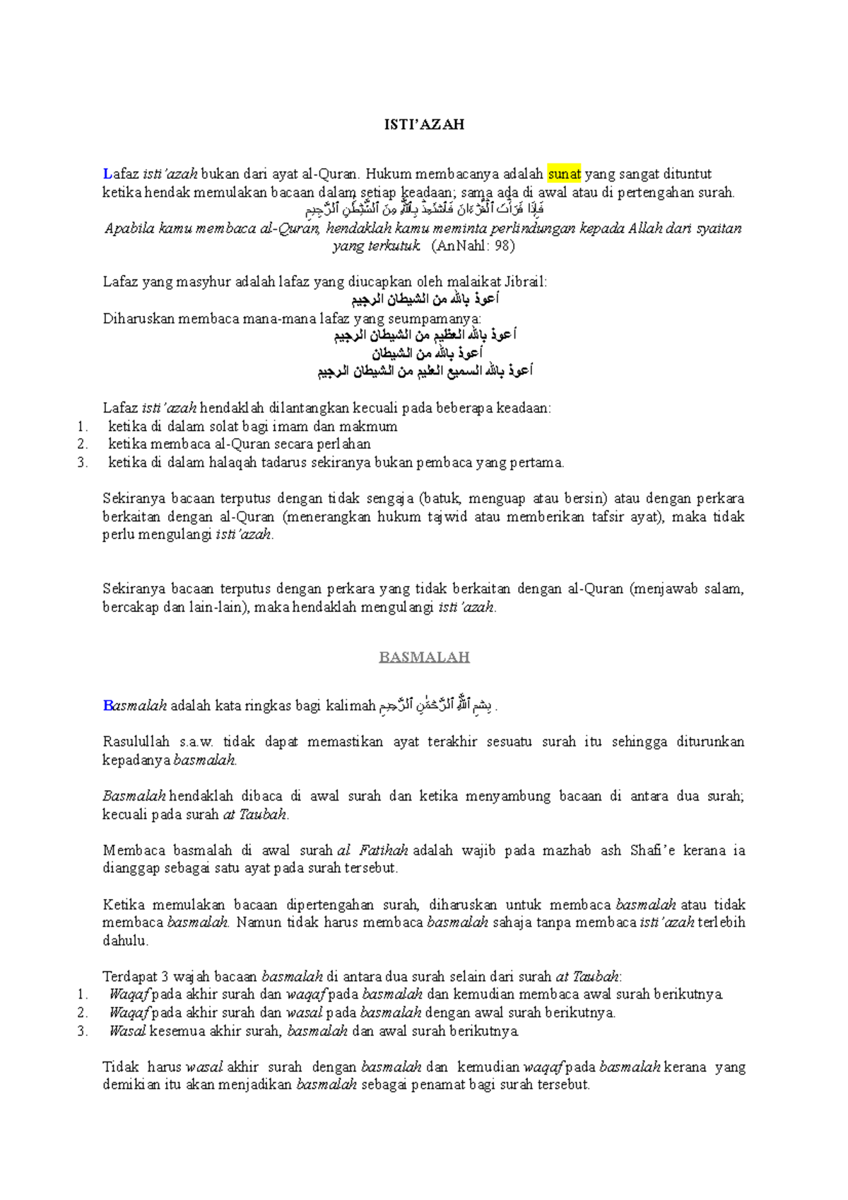 Istiazah dan basmalah tajwid ISTI’AZAH Lafaz isti’azah bukan dari