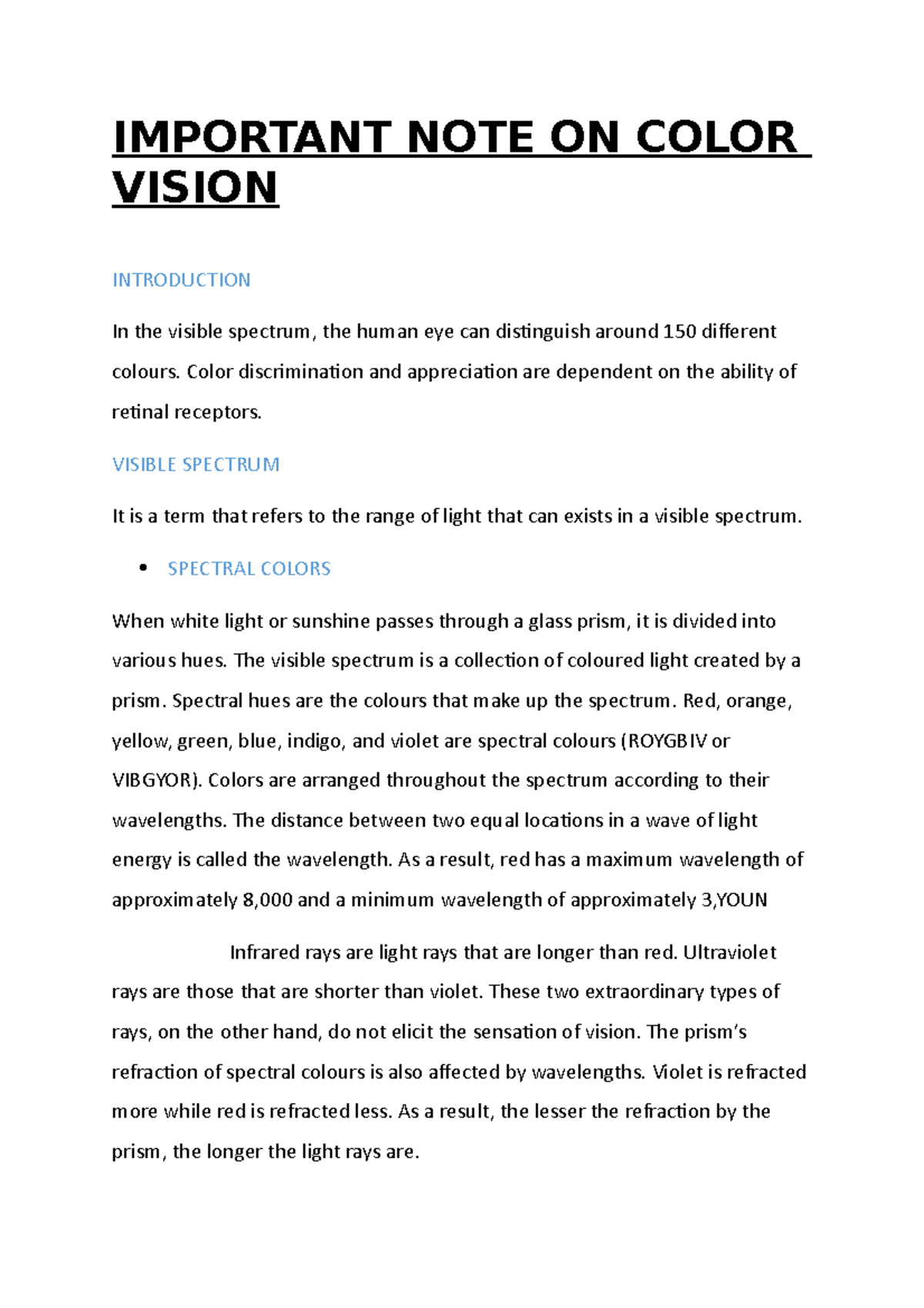 Important note on color vision - IMPORTANT NOTE ON COLOR VISION ...