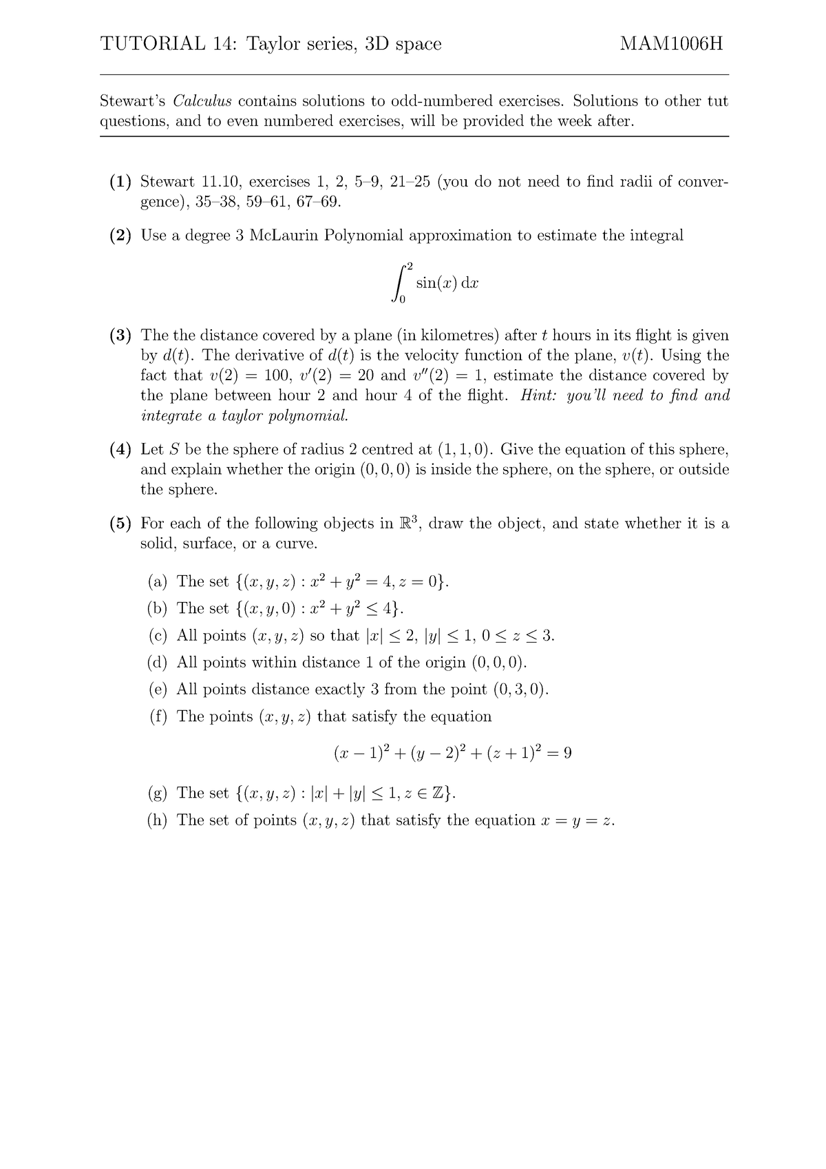 Tut 14 - Tutorial Practice Problems - Tutorial 14: Taylor Series, 3d 