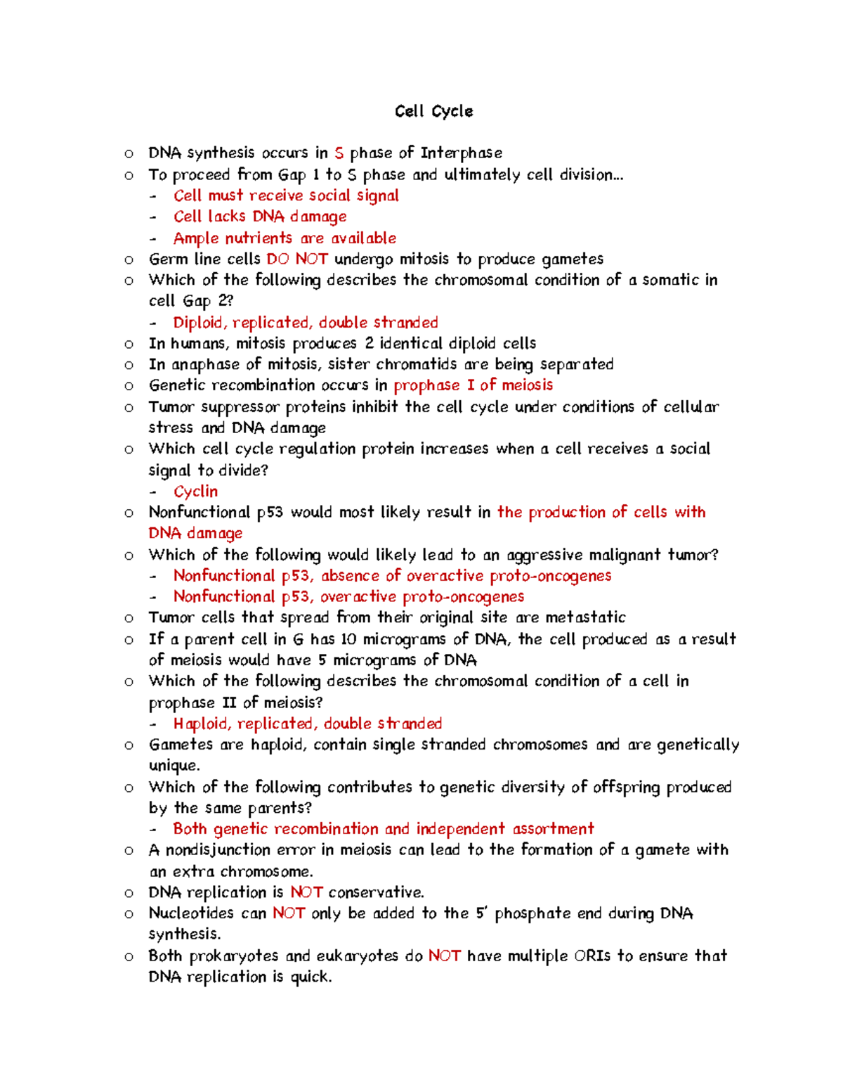Cell Cycle Kahoot notes Cell Cycle o DNA synthesis occurs in S phase