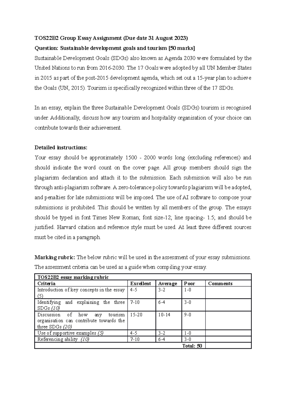 Group Essay Assignment - The 17 Goals were adopted by all UN Member ...