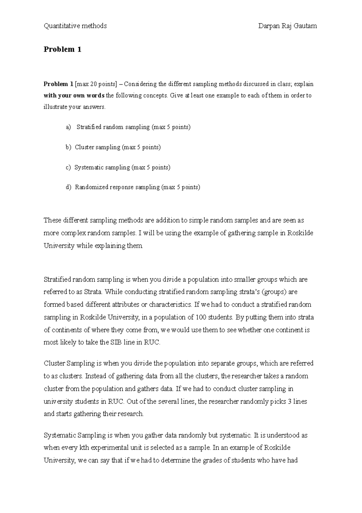 Quant - Problem 1 Problem 1 [max 20 points] – Considering the different ...