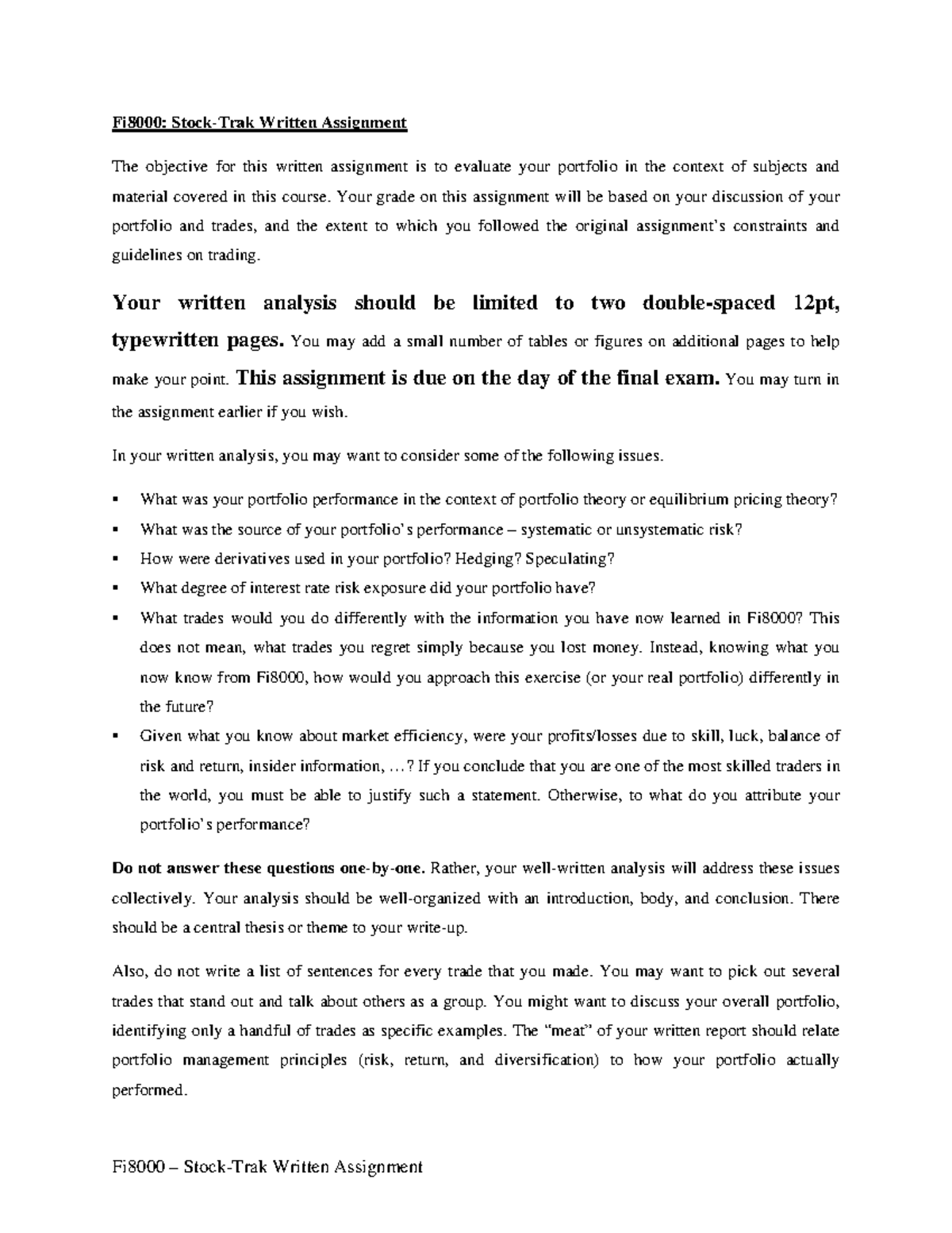 stock trak assignment answers