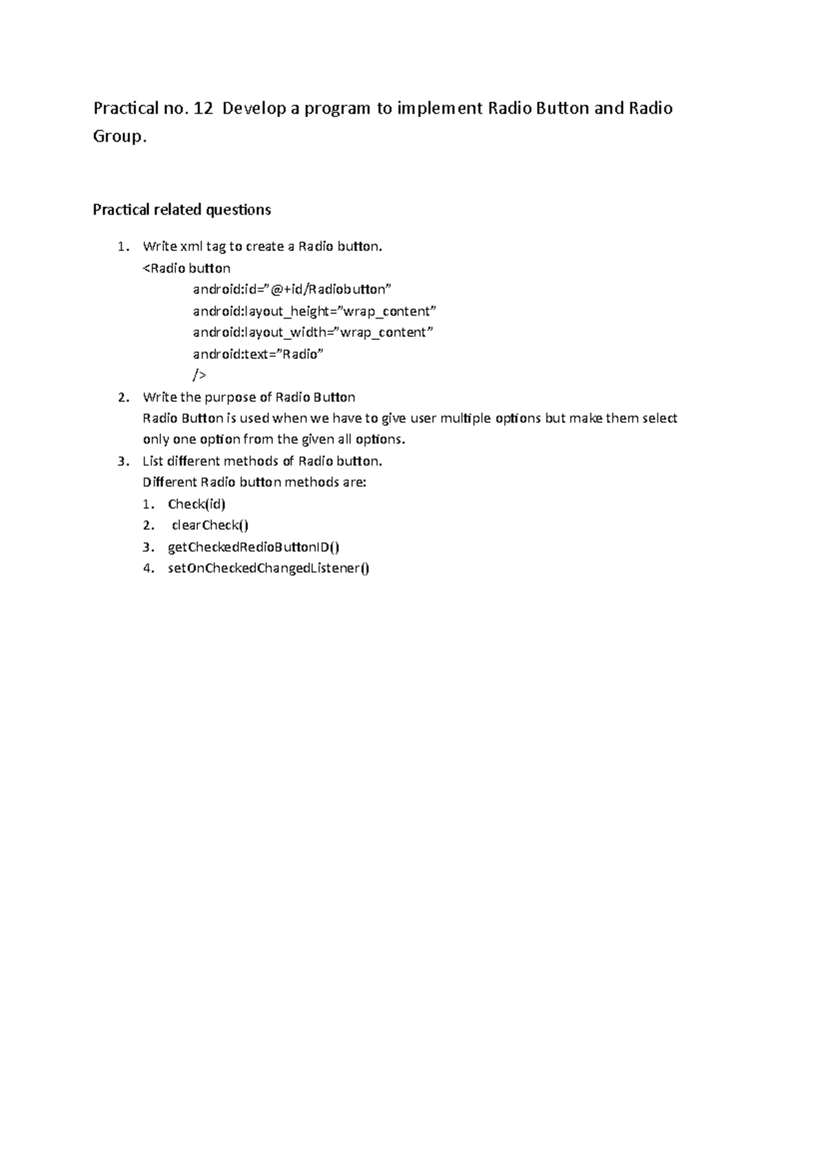 Practical no-12 - Practical no. 12 Develop a program to implement Radio ...