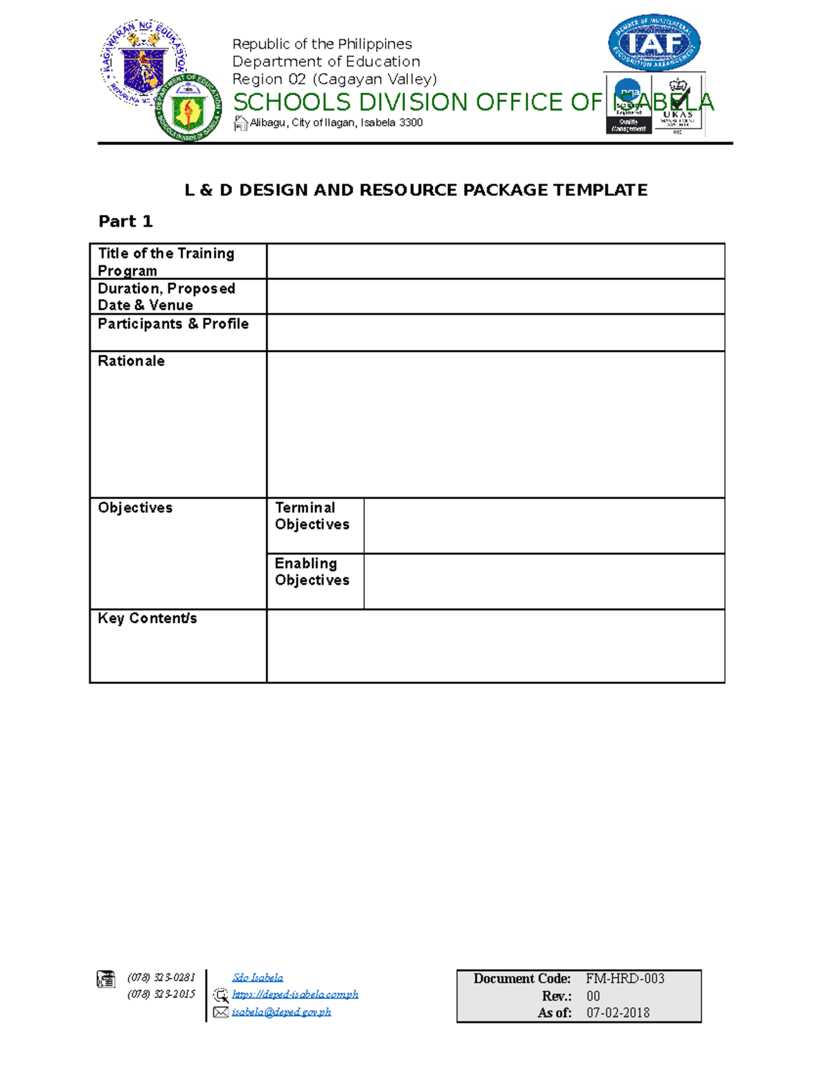 6 FM-SGO-HRD-003 (L D Design and Resource Package Template) - Republic ...