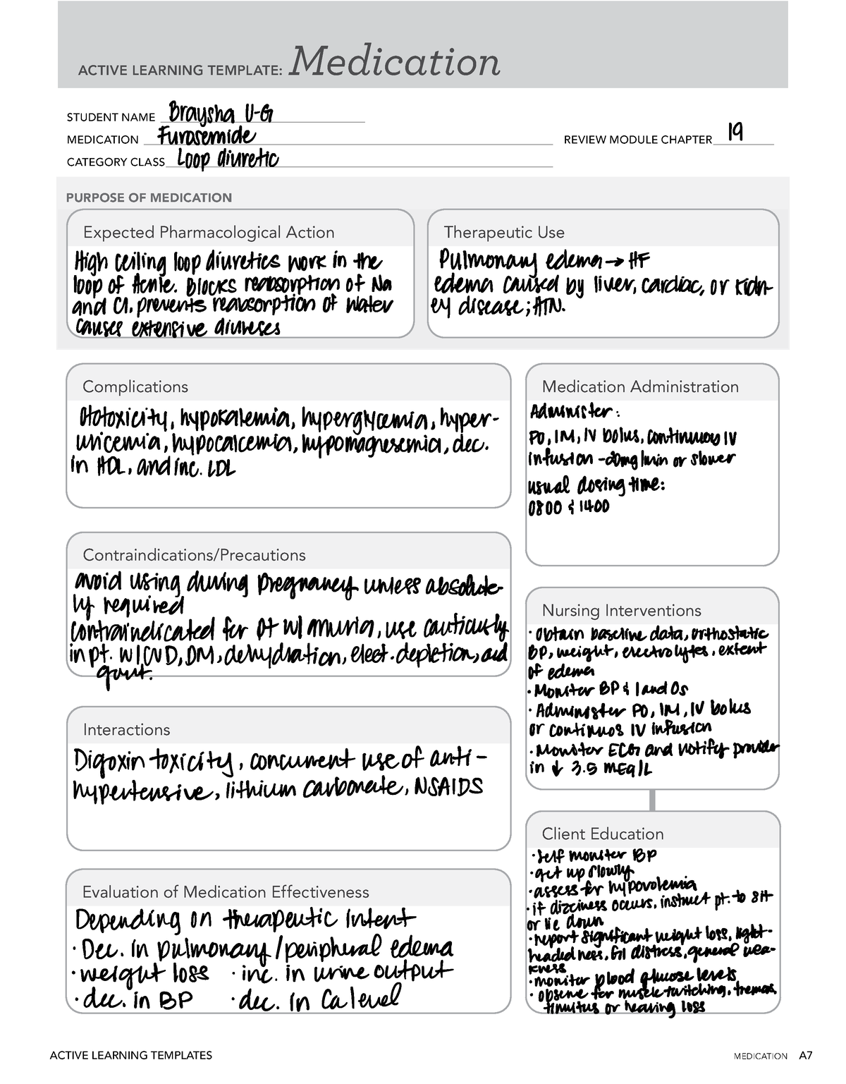 Furosemide - ATI System Disorders Sheet - ACTIVE LEARNING TEMPLATES ...