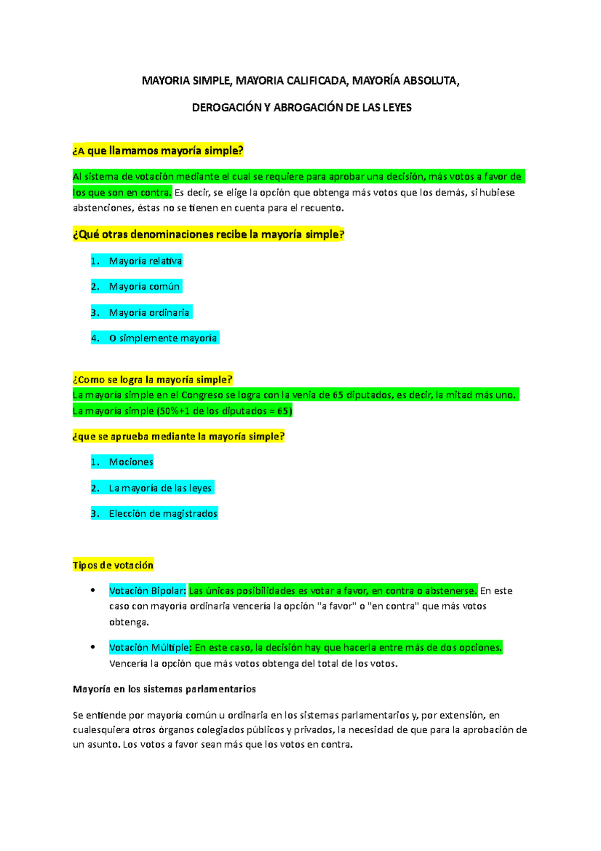 Mayoria S,C,A Marcacion de lo importante MAYORIA SIMPLE, MAYORIA CALIFICADA, MAYORÍA