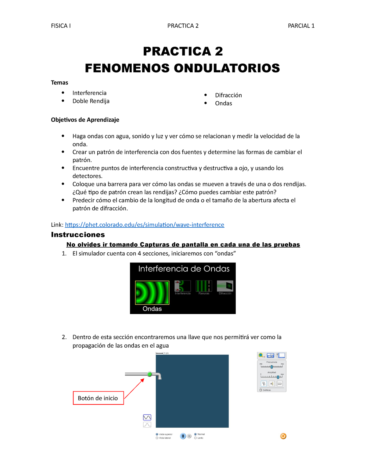 Práctica 2 Fenomenos Ondulatorios Parcial 1594 - FISICA I PRACTICA 2 ...