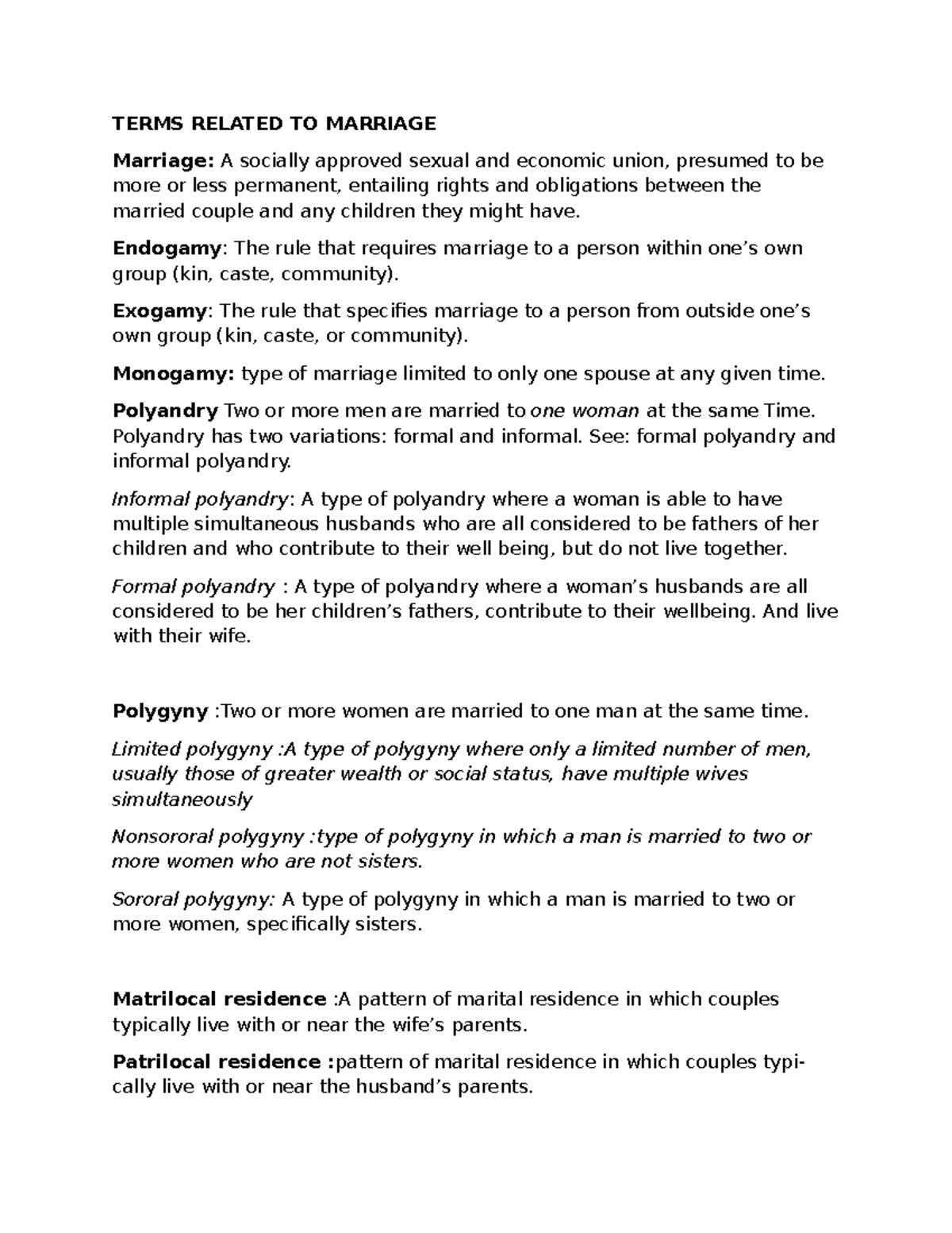 Marriage terms - TERMS RELATED TO MARRIAGE Marriage: A socially ...