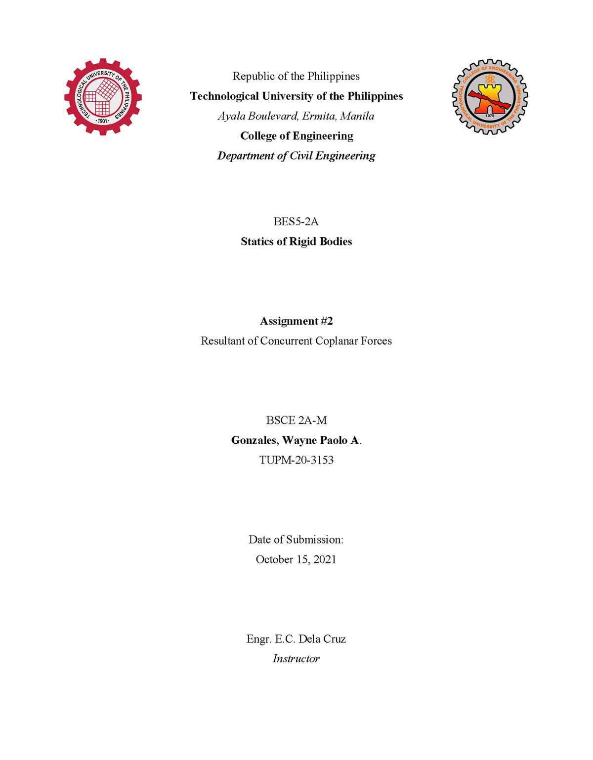 Assignment No. 2 - Bachelor of Science in Civil Engineering - Studocu