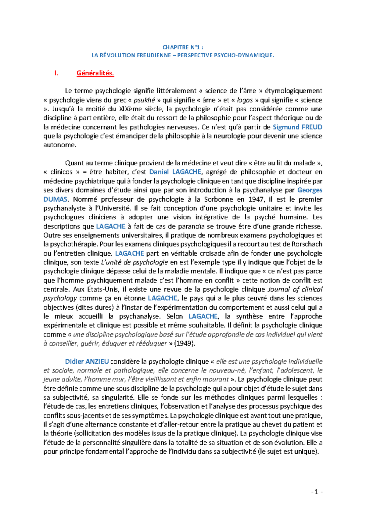 Chapitre n°1 La révolution Freudienne perspective psychodynamique