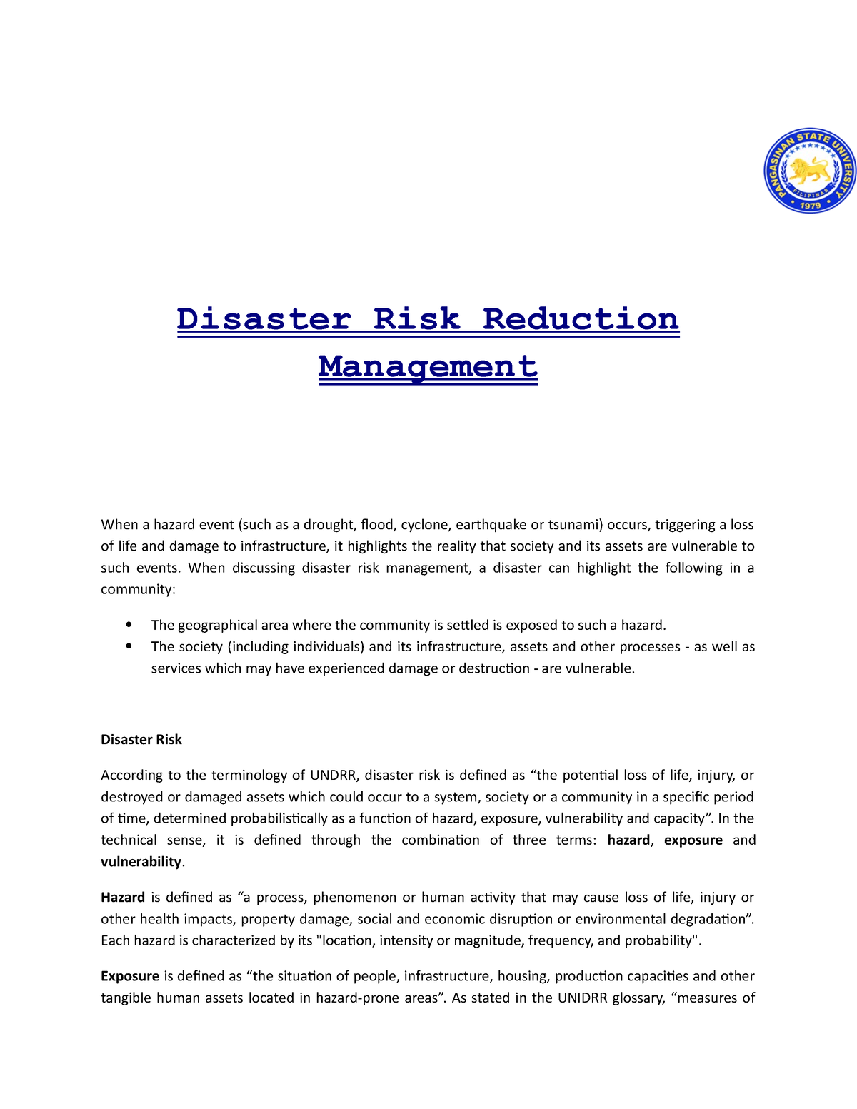 research proposal on disaster risk reduction