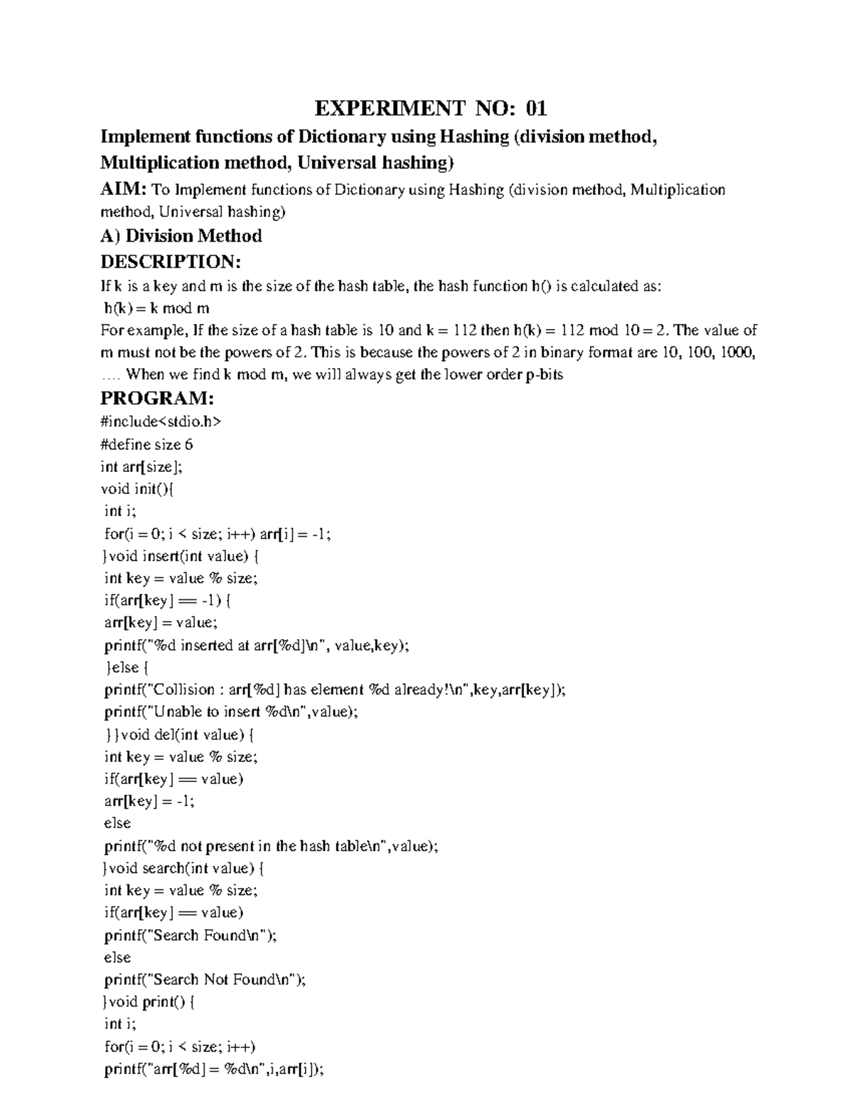 Advanced data structures lab manual - EXPERIMENT NO: 01 Implement ...