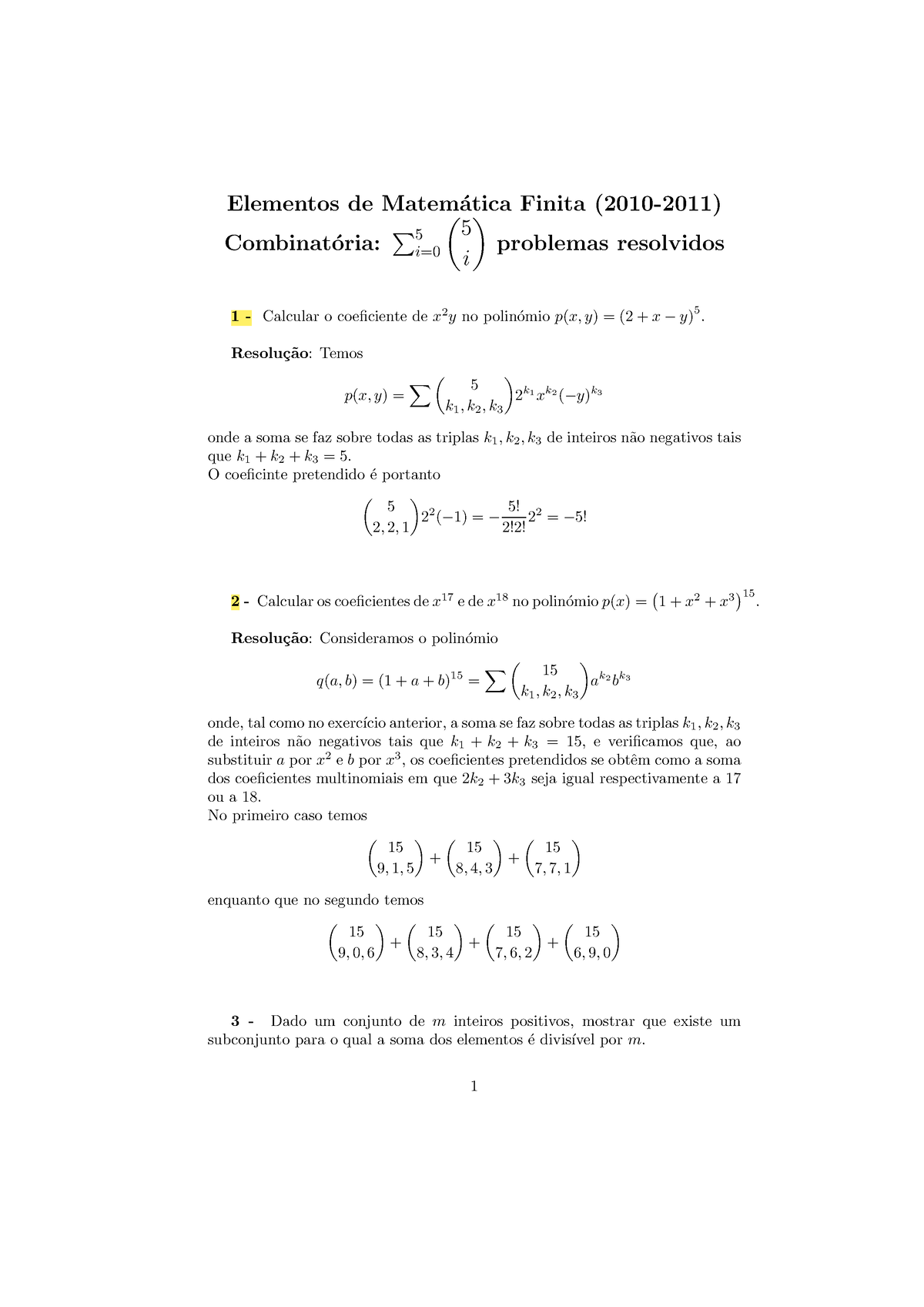 Exercicios Combinatória Resolvidos - Elementos De Matem ́atica Finita ...