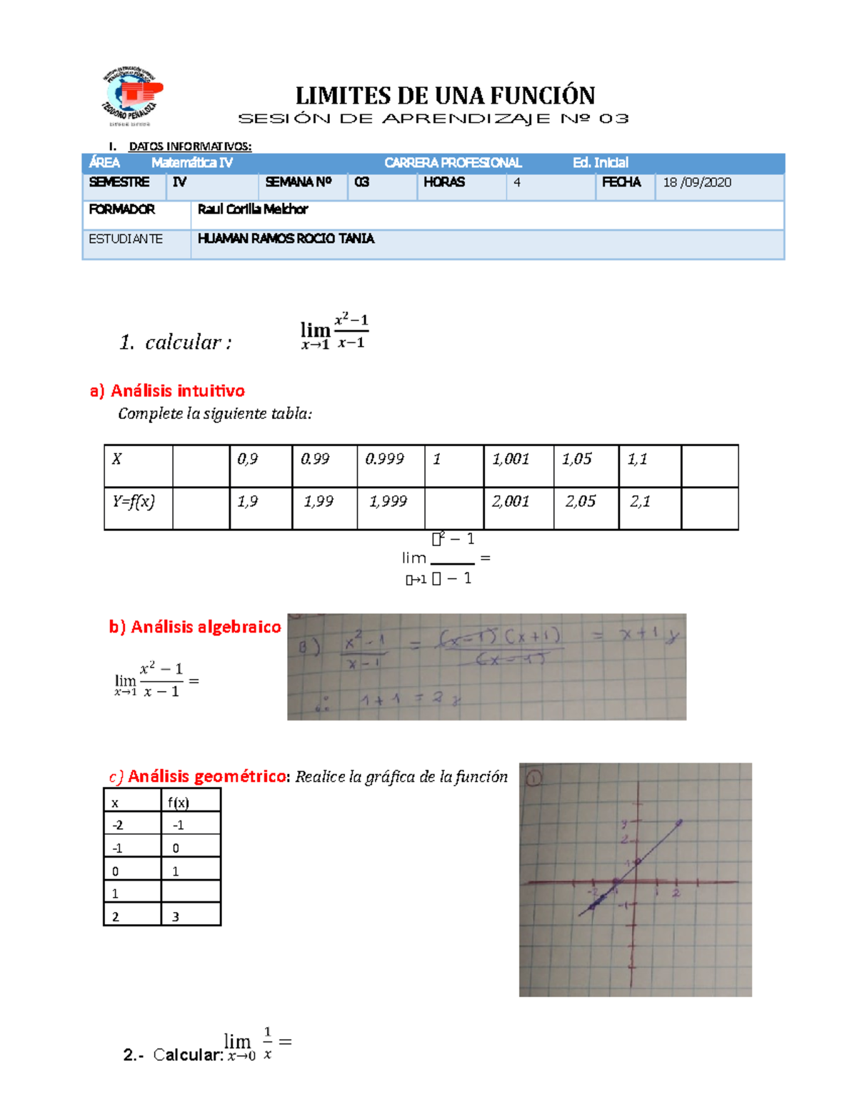 Introduccion A Limites Ejercicios - LIMITES DE UNA FUNCIÓN SESIÓN DE ...