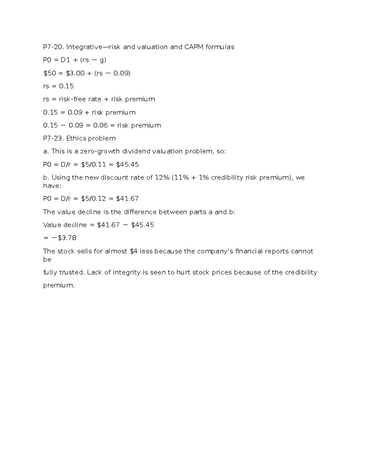 EE96 - Solutions - P7-20. Integrative—risk and valuation and CAPM ...