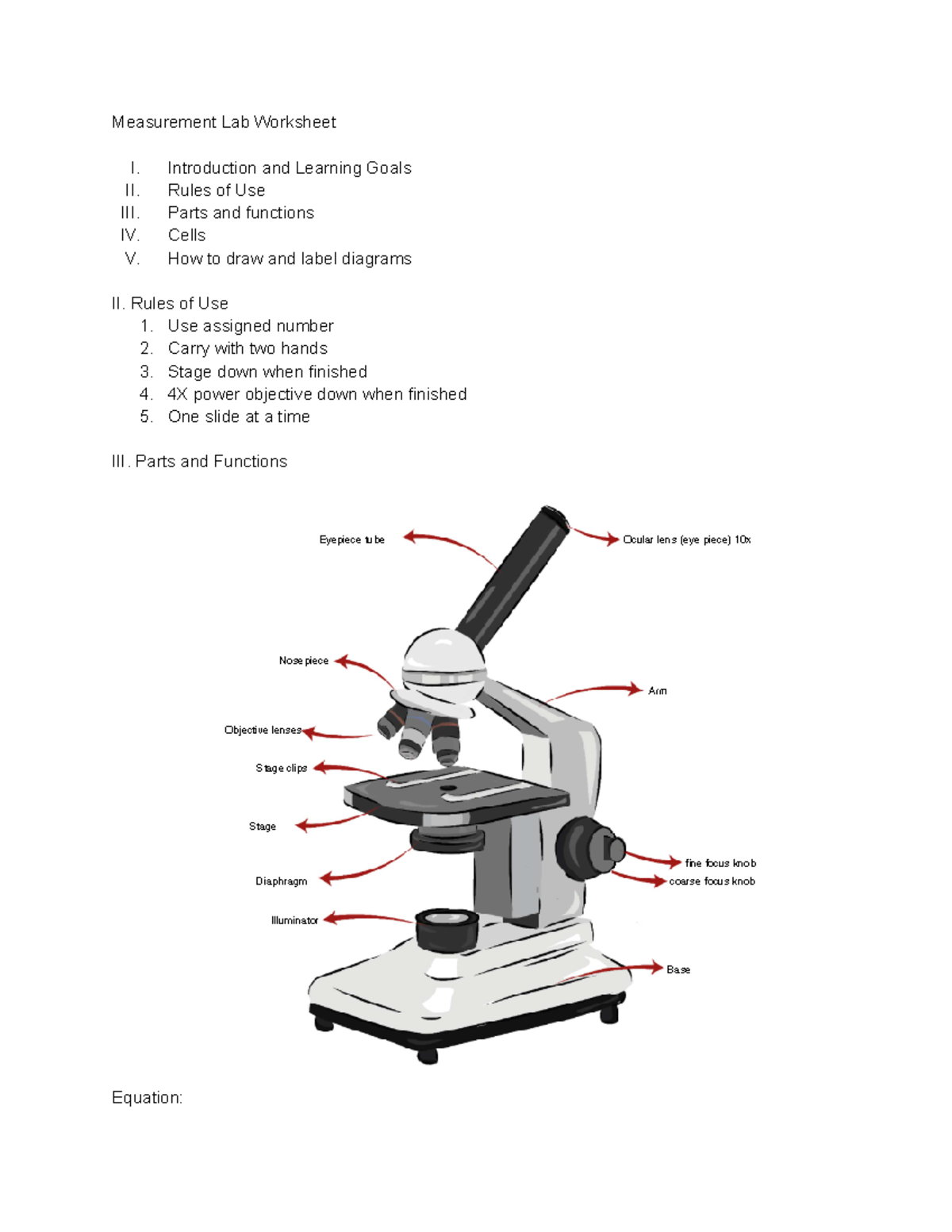 Label - Microscope Worksheet - Measurement Lab Worksheet I ...