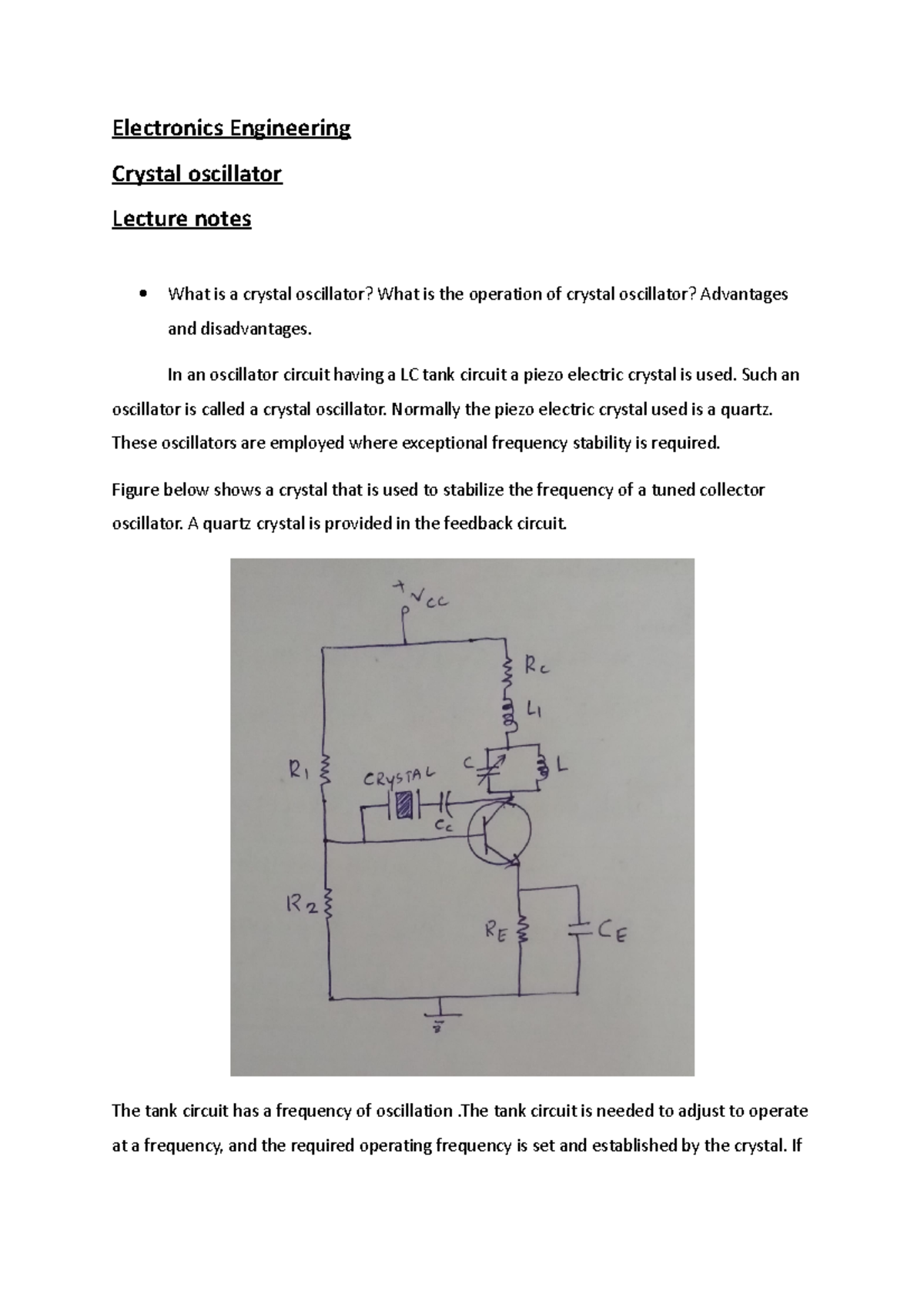 Crystal oscillator In an oscillator circuit having a LC tank circuit