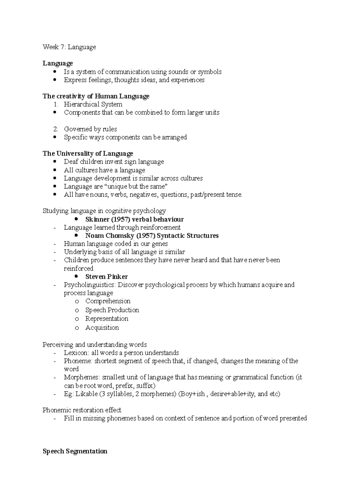 Notes for Cognitive Psychology - Week 1 to week 12 - Week 7: Language ...