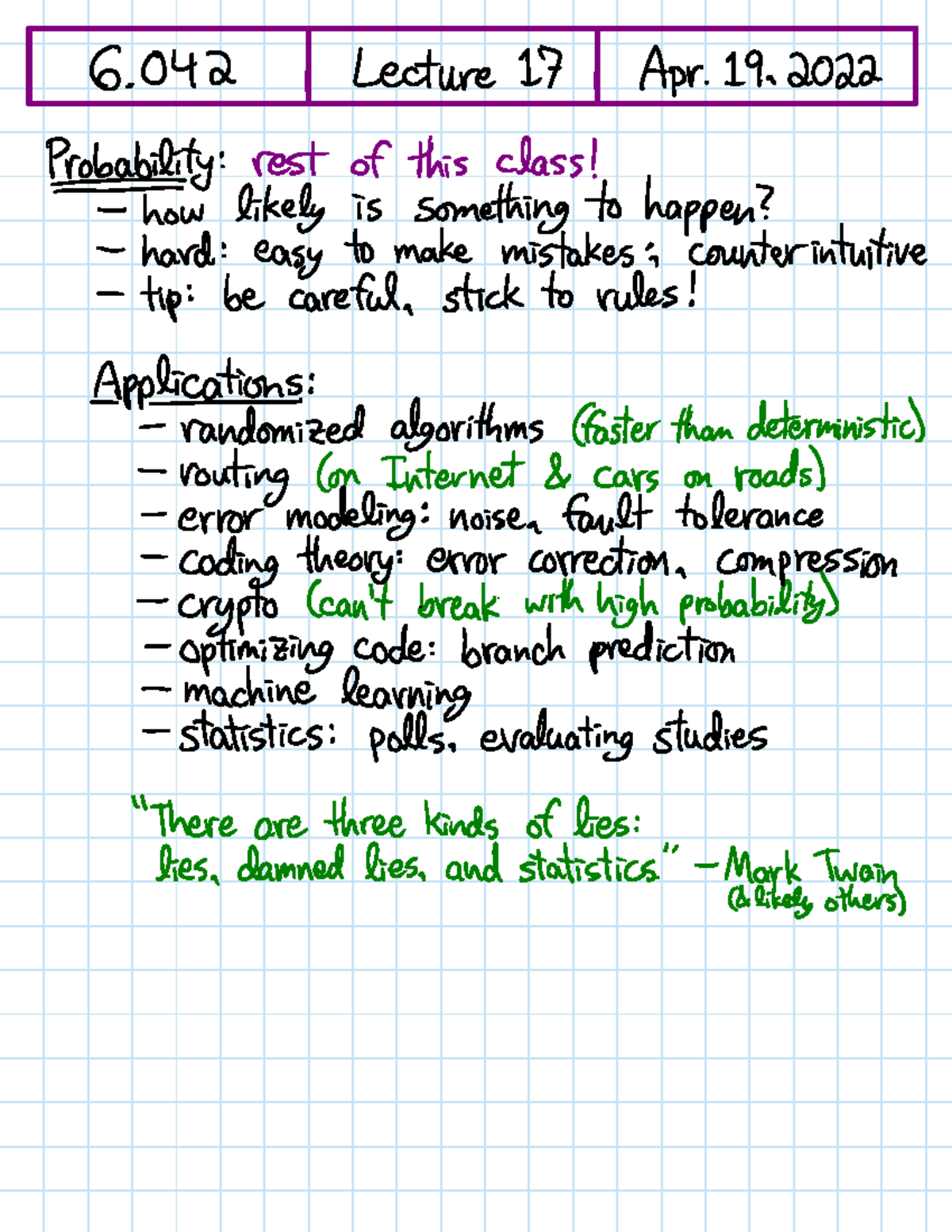 Lecture-notes-18 probability 2022-spring - 6 Lecture 17 Apr. 19, 2022 ...