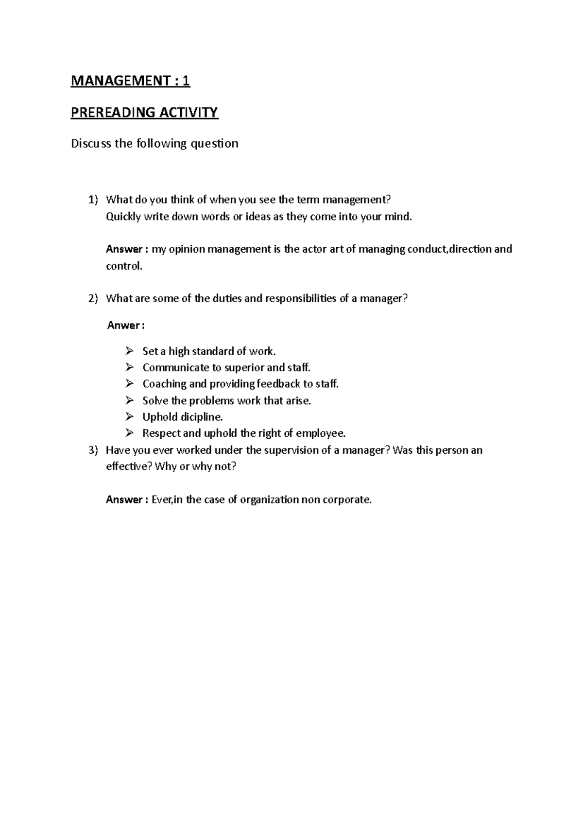 B - the definition of management - MANAGEMENT : 1 PREREADING ACTIVITY ...