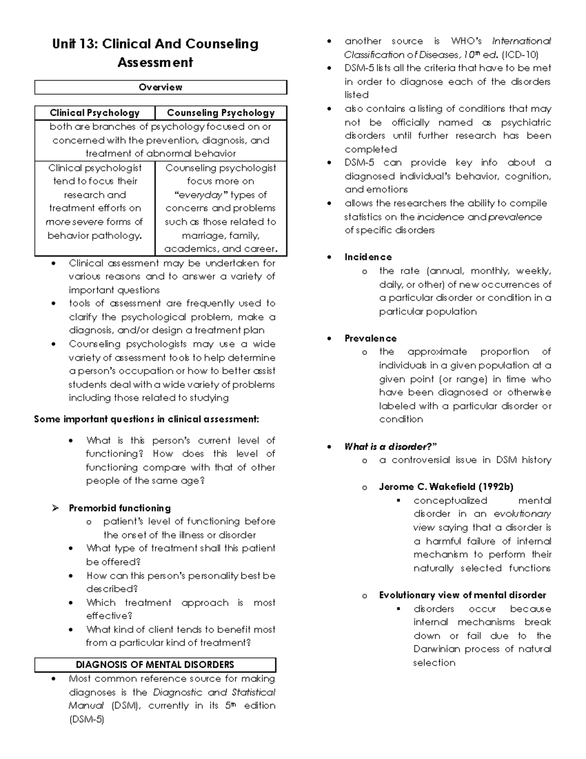 Unit 13 Clinical And Counseling Assessment - Unit 13: Clinical And ...