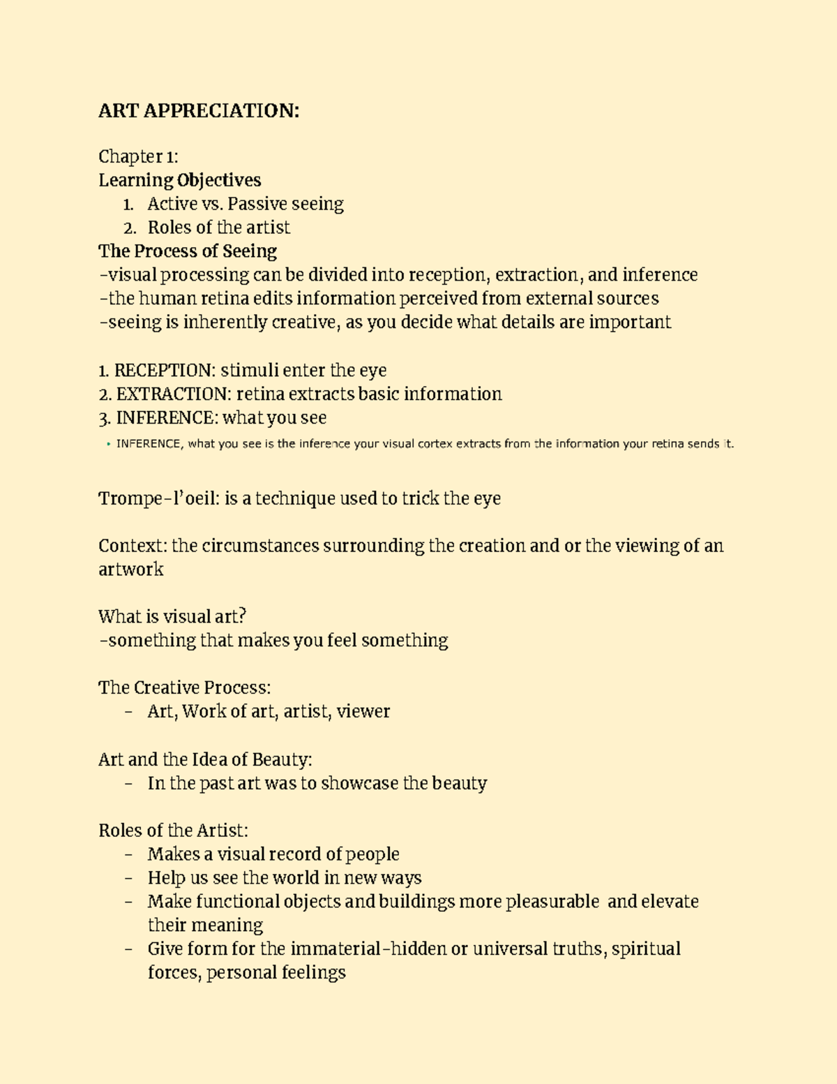 Chapter 1 ART APPRECIATION Chapter 1 Learning Objectives 1. Active