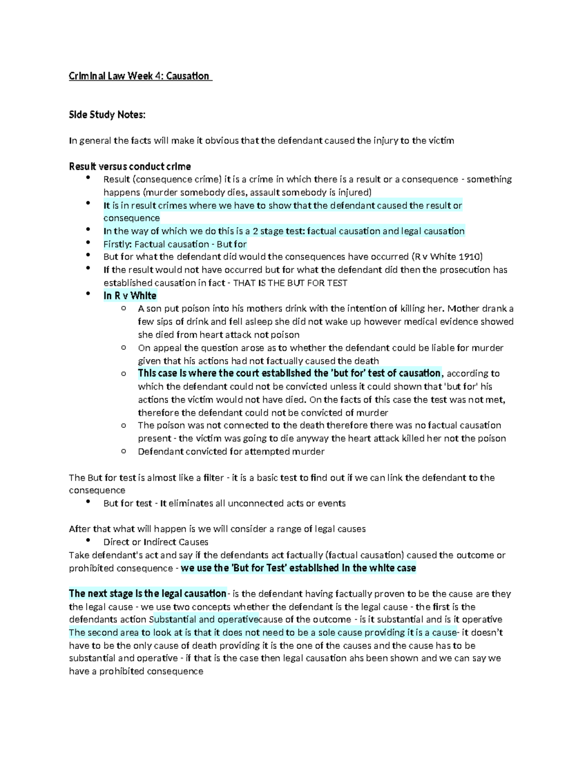 Criminal law causation - Criminal Law Week 4: Causation Side Study ...